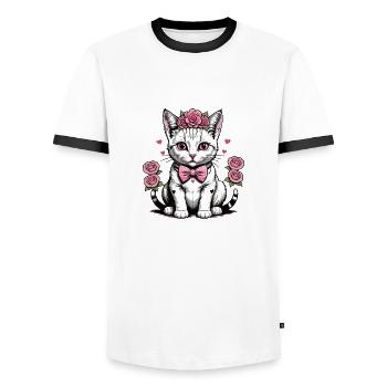 Sweet Cat Sweet Cat Bride Wedding Wedding Marry Love - Men's Ringer Shirt - white/black - Front - AI Model Female 172 light (172cm) & AI Model Male 178 dark (178cm)