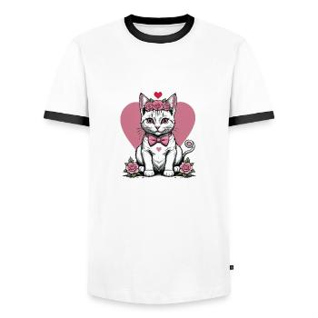 Sweet Cat Sweet Cat Bride Wedding Wedding Marry Love - Men's Ringer Shirt - white/black - Front - AI Model Female 172 light (172cm) & AI Model Male 178 dark (178cm)
