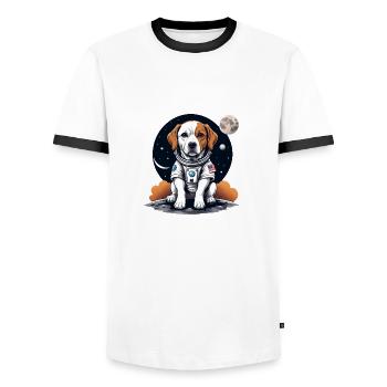 Hund Astronaut Dog Weltall Hundeliebe Geschenk - Männer Kontrast-T-Shirt - Weiß/Schwarz - Vorne - AI Model Female 172 light (172cm) & AI Model Male 178 dark (178cm)