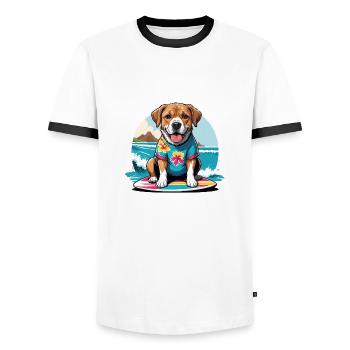 Vacances pour chiens Vacances pour chiens Île d’Hawaï Mer - T-shirt contrasté Homme - blanc/noir - Devant - AI Model Female 172 light (172cm) & AI Model Male 178 dark (178cm)