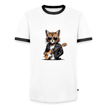 Cat Rocker Cat HardRock Gift - T-shirt contrasté Homme - blanc/noir - Devant - AI Model Female 172 light (172cm) & AI Model Male 178 dark (178cm)
