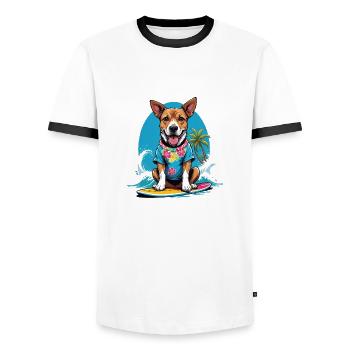 Vacances pour chiens Vacances pour chiens Île d’Hawaï Mer - T-shirt contrasté Homme - blanc/noir - Devant - AI Model Female 172 light (172cm) & AI Model Male 178 dark (178cm)