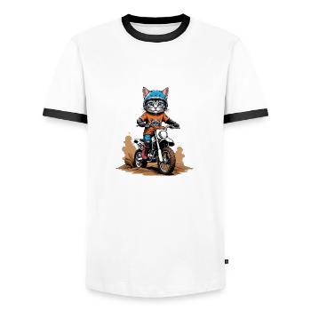 Cat Motocross Bike Gift Supermoto Motorcycle - Men's Ringer Shirt - white/black - Front - AI Model Female 172 light (172cm) & AI Model Male 178 dark (178cm)