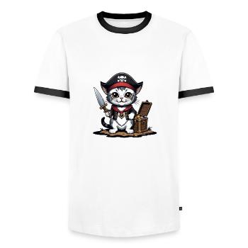 Pirate Chat Drôle Enfants Chemise Cadeau Pirate - T-shirt contrasté Homme - blanc/noir - Devant - AI Model Female 172 light (172cm) & AI Model Male 178 dark (178cm)