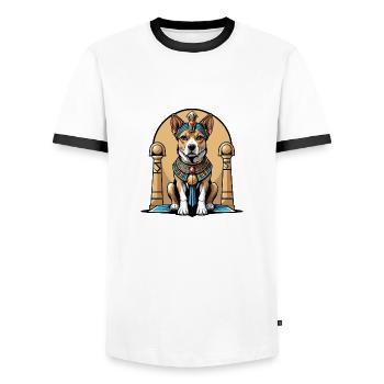 Dog Pharaoh Dog Egypt Pyramid Gift - Men's Ringer Shirt - white/black - Front - AI Model Female 172 light (172cm) & AI Model Male 178 dark (178cm)