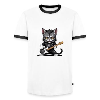Cat Rocker Cat HardRock Gift - T-shirt contrasté Homme - blanc/noir - Devant - AI Model Female 172 light (172cm) & AI Model Male 178 dark (178cm)