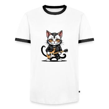 Cat Rocker Cat HardRock Gift - T-shirt contrasté Homme - blanc/noir - Devant - AI Model Female 172 light (172cm) & AI Model Male 178 dark (178cm)
