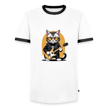 Cat Rocker Cat HardRock Gift - T-shirt contrasté Homme - blanc/noir - Devant - AI Model Female 172 light (172cm) & AI Model Male 178 dark (178cm)