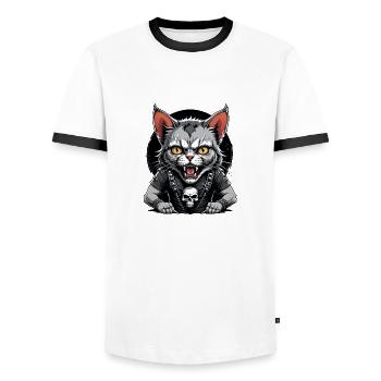 Cat Rocker Katze HardRock Geschenk - Männer Kontrast-T-Shirt - Weiß/Schwarz - Vorne - AI Model Female 172 light (172cm) & AI Model Male 178 dark (178cm)
