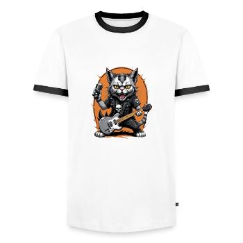 Cat Rocker Cat HardRock Gift - T-shirt contrasté Homme - blanc/noir - Devant - AI Model Female 172 light (172cm) & AI Model Male 178 dark (178cm)
