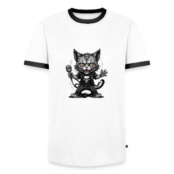 Cat Rocker Katze HardRock Geschenk - Männer Kontrast-T-Shirt - Weiß/Schwarz - Vorne - AI Model Female 172 light (172cm) & AI Model Male 178 dark (178cm)