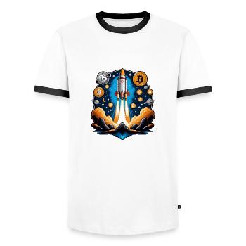 Bitcoin Crypto Crypto to the Moon Gift - Men's Ringer Shirt - white/black - Front - AI Model Female 172 light (172cm) & AI Model Male 178 dark (178cm)