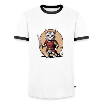 Cat Roman Warrior Cat Gift - Men's Ringer Shirt - white/black - Front - AI Model Female 172 light (172cm) & AI Model Male 178 dark (178cm)
