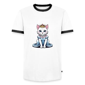 Chat Princesse Reine Chat Cadeau élégant - T-shirt contrasté Homme - blanc/noir - Devant - AI Model Female 172 light (172cm) & AI Model Male 178 dark (178cm)