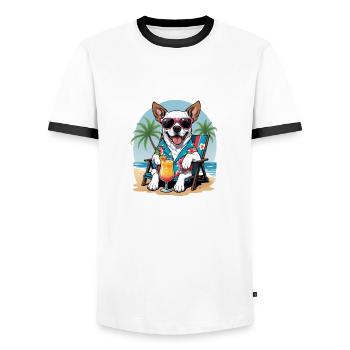 Vacances pour chiens Vacances pour chiens Île d’Hawaï Mer - T-shirt contrasté Homme - blanc/noir - Devant - AI Model Female 172 light (172cm) & AI Model Male 178 dark (178cm)
