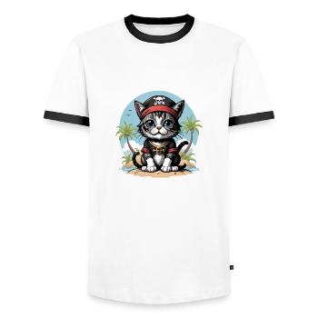 Pirate Cat Funny Kids Shirt Gift Pirate - Men's Ringer Shirt - white/black - Front - AI Model Female 172 light (172cm) & AI Model Male 178 dark (178cm)