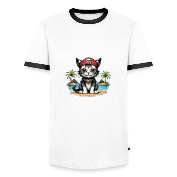Pirate Cat Funny Kids Shirt Gift Pirate - Men's Ringer Shirt - white/black - Front - AI Model Female 172 light (172cm) & AI Model Male 178 dark (178cm)