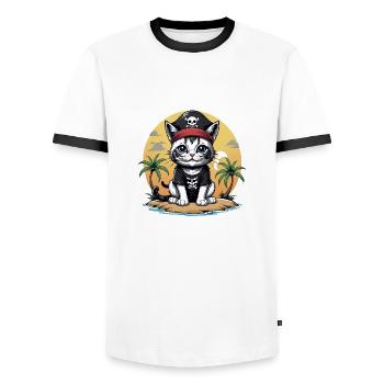 Pirate Cat Funny Kids Shirt Gift Pirate - Men's Ringer Shirt - white/black - Front - AI Model Female 172 light (172cm) & AI Model Male 178 dark (178cm)