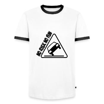 No Risk No Fun Funny Gift Car Tuning - Men's Ringer Shirt - white/black - Front - AI Model Female 172 light (172cm) & AI Model Male 178 dark (178cm)