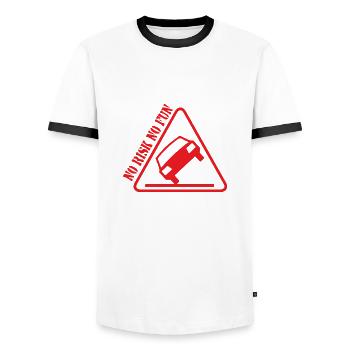 No Risk No Fun Funny Gift Car Tuning - Men's Ringer Shirt - white/black - Front - AI Model Female 172 light (172cm) & AI Model Male 178 dark (178cm)