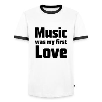 La musique était mon premier amour - T-shirt contrasté Homme - blanc/noir - Devant - AI Model Female 172 light (172cm) & AI Model Male 178 dark (178cm)