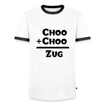 Choo + Choo = Zug - T-shirt contrasté Homme - blanc/noir - Devant - AI Model Female 172 light (172cm) & AI Model Male 178 dark (178cm)