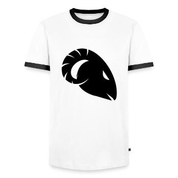 Head of goat 1 c. - Men's Ringer Shirt - white/black - Front - AI Model Female 172 light (172cm) & AI Model Male 178 dark (178cm)