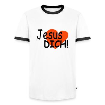 Jesus liebt DICH! - Männer Kontrast-T-Shirt - Weiß/Schwarz - Vorne - AI Model Female 172 light (172cm) & AI Model Male 178 dark (178cm)