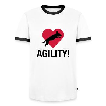 biglove_jack_russel - Männer Kontrast-T-Shirt - Weiß/Schwarz - Vorne - AI Model Female 172 light (172cm) & AI Model Male 178 dark (178cm)