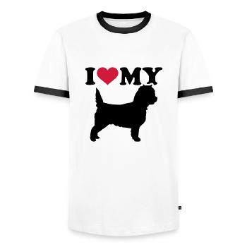 Cairn Terrier - Männer Kontrast-T-Shirt - Weiß/Schwarz - Vorne - AI Model Female 172 light (172cm) & AI Model Male 178 dark (178cm)