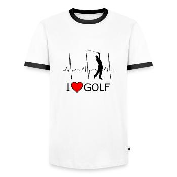 I love Golf Black Red Heart - Men's Ringer Shirt - white/black - Front - AI Model Female 172 light (172cm) & AI Model Male 178 dark (178cm)
