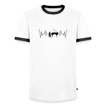 Herzschlag Klavier Silhouette - Männer Kontrast-T-Shirt - Weiß/Schwarz - Vorne - AI Model Female 172 light (172cm) & AI Model Male 178 dark (178cm)