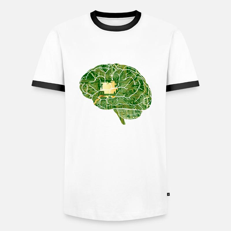 Gehirn - Computerchip - Chip - Computer - Männer Kontrast-T-Shirt - Weiß/Schwarz