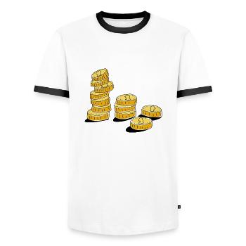 Money coins - Men's Ringer Shirt - white/black - Front - AI Model Female 172 light (172cm) & AI Model Male 178 dark (178cm)