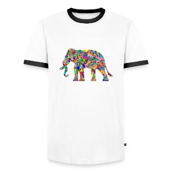 Elefant bunte Farbkleckse Geschenk Geschenkidee - Männer Kontrast-T-Shirt - Weiß/Schwarz - Vorne - AI Model Female 172 light (172cm) & AI Model Male 178 dark (178cm)