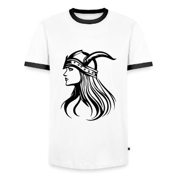 Tête de femme guerrière viking - T-shirt contrasté Homme - blanc/noir - Devant - AI Model Female 172 light (172cm) & AI Model Male 178 dark (178cm)