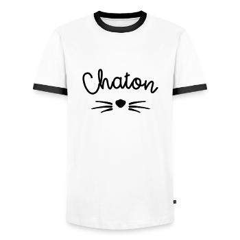 Chaton - T-shirt contrasté Homme - blanc/noir - Devant - AI Model Female 172 light (172cm) & AI Model Male 178 dark (178cm)