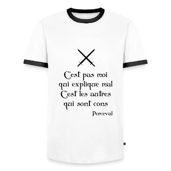 C'est pas moi qui explique mal... Perceval - T-shirt contrasté Homme - blanc/noir - Devant - AI Model Female 172 light (172cm) & AI Model Male 178 dark (178cm)