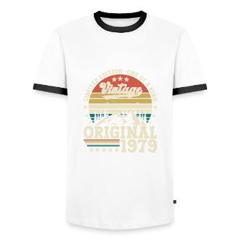 Original 1979 43ème Anniversaire Cadeau Hommes - T-shirt contrasté Homme - blanc/noir - Devant - AI Model Female 172 light (172cm) & AI Model Male 178 dark (178cm)