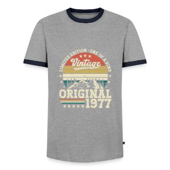 Original 1977 45th Birthday Gift Men - Men's Ringer Shirt - grey/navy  - Front - AI Model Female 172 light (172cm) & AI Model Male 178 light (178cm)