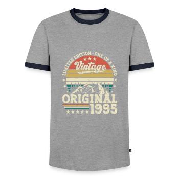 Original 1995 27th Birthday Gift Men - Men's Ringer Shirt - grey/navy  - Front - AI Model Female 172 light (172cm) & AI Model Male 178 light (178cm)