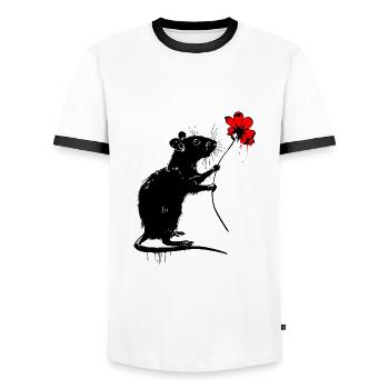 Rat with flower - Men's Ringer Shirt - white/black - Front - AI Model Female 172 light (172cm) & AI Model Male 178 dark (178cm)