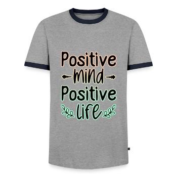 Mentalité Positif 🍀 - T-shirt contrasté Homme - gris/marine  - Devant - AI Model Female 172 light (172cm) & AI Model Male 178 light (178cm)
