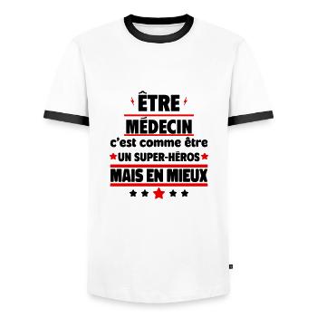 Être médecin, c'est mieux qu'être un héros - T-shirt contrasté Homme - blanc/noir - Devant - AI Model Female 172 light (172cm) & AI Model Male 178 dark (178cm)