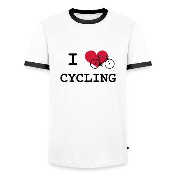 I Love Cycling - Men's Ringer Shirt - white/black - Front - AI Model Female 172 light (172cm) & AI Model Male 178 dark (178cm)