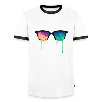Abstract Psychedelic Nerd Glasses with Color Drops - Men's Ringer Shirt - white/black - Front - AI Model Female 172 light (172cm) & AI Model Male 178 dark (178cm)