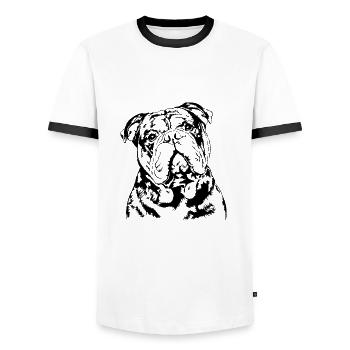 OLD ENGLISH BULLDOG Portrait Hunde OEB Wilsigns - Männer Kontrast-T-Shirt - Weiß/Schwarz - Vorne - AI Model Female 172 light (172cm) & AI Model Male 178 dark (178cm)