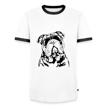 OLD ENGLISH BULLDOG cool Sonnenbrille Wilsigns - Männer Kontrast-T-Shirt - Weiß/Schwarz - Vorne - AI Model Female 172 light (172cm) & AI Model Male 178 dark (178cm)