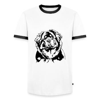 Do Khyi Tibetan Mastiff Portrait Dogs Wilsigns - Men's Ringer Shirt - white/black - Front - AI Model Female 172 light (172cm) & AI Model Male 178 dark (178cm)