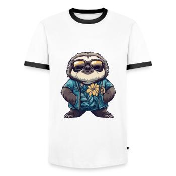 Faultier Comic Urlaub - Männer Kontrast-T-Shirt - Weiß/Schwarz - Vorne - AI Model Female 172 light (172cm) & AI Model Male 178 dark (178cm)